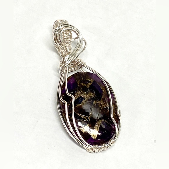 HANDCRAFTED Amethyst Copper Hand Wrapped Modern Statement Pendant, Artisan Gift - Picture 1 of 10